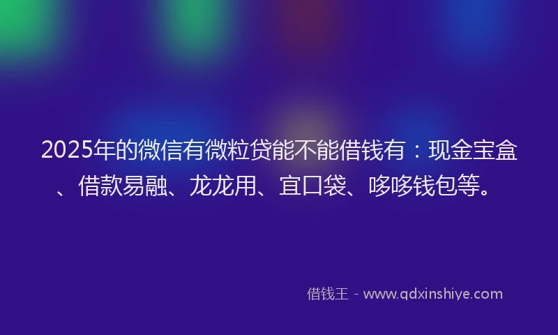 2025年的微信有微粒贷能不能借钱有：现金宝盒、借款易融、龙龙用、宜口袋、哆哆钱包等。