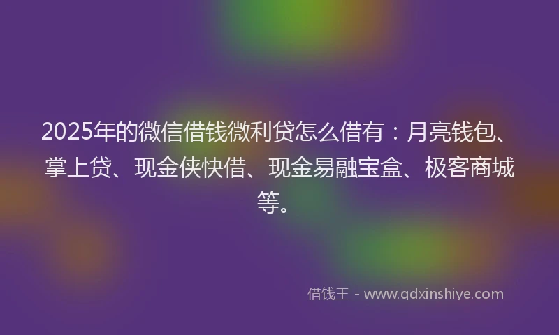 2025年的微信借钱微利贷怎么借有：月亮钱包、掌上贷、现金侠快借、现金易融宝盒、极客商城等。