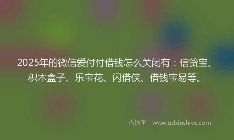 2025年的微信爱付付借钱怎么关闭有：信贷宝、积木盒子、乐宝花、闪借侠、借钱宝易等。