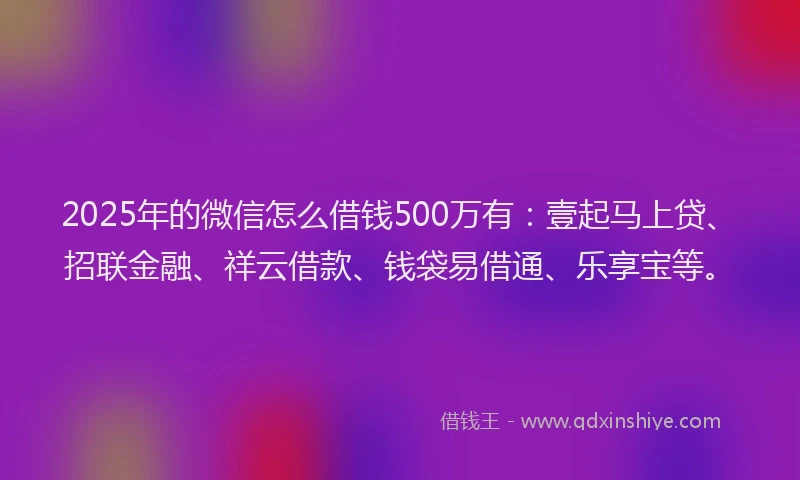 2025年的微信怎么借钱500万有：壹起马上贷、招联金融、祥云借款、钱袋易借通、乐享宝等。