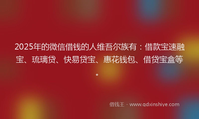 2025年的微信借钱的人维吾尔族有：借款宝速融宝、琉璃贷、快易贷宝、惠花钱包、借贷宝盒等。