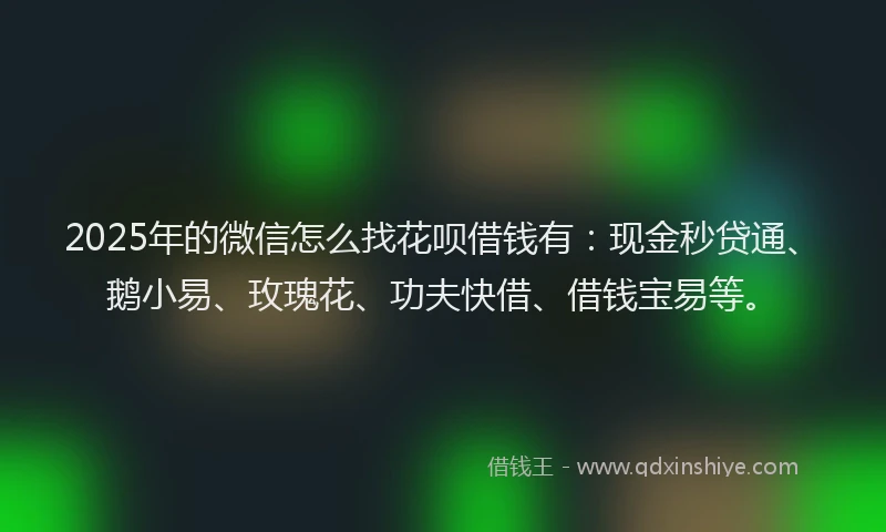 2025年的微信怎么找花呗借钱有：现金秒贷通、鹅小易、玫瑰花、功夫快借、借钱宝易等。