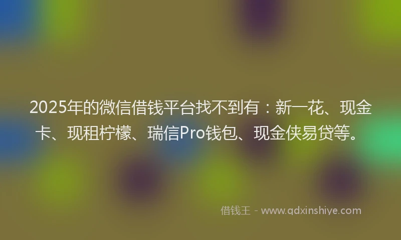2025年的微信借钱平台找不到有：新一花、现金卡、现租柠檬、瑞信Pro钱包、现金侠易贷等。