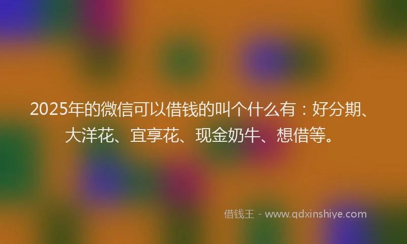 2025年的微信可以借钱的叫个什么有：好分期、大洋花、宜享花、现金奶牛、想借等。