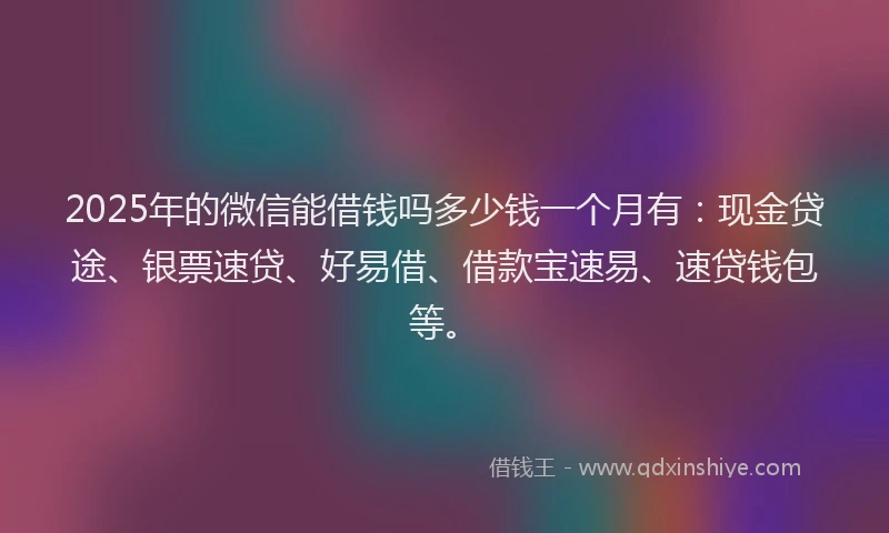 2025年的微信能借钱吗多少钱一个月有：现金贷途、银票速贷、好易借、借款宝速易、速贷钱包等。