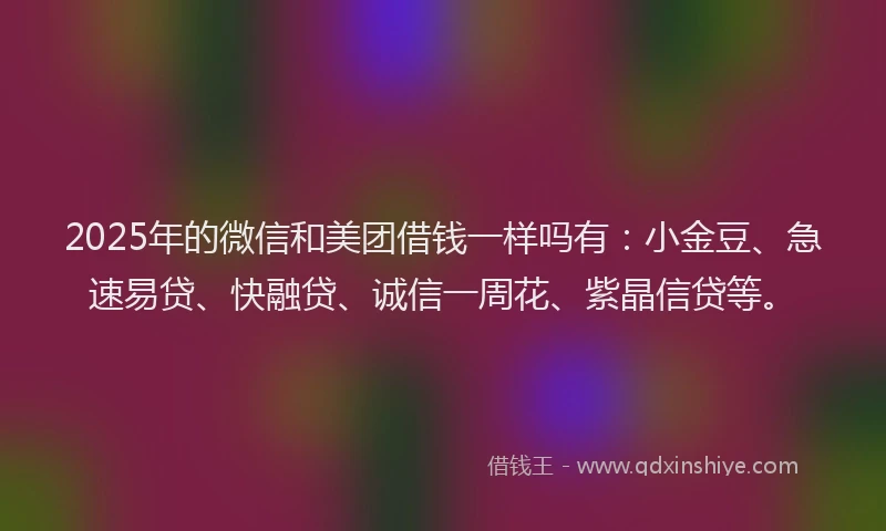 2025年的微信和美团借钱一样吗有：小金豆、急速易贷、快融贷、诚信一周花、紫晶信贷等。