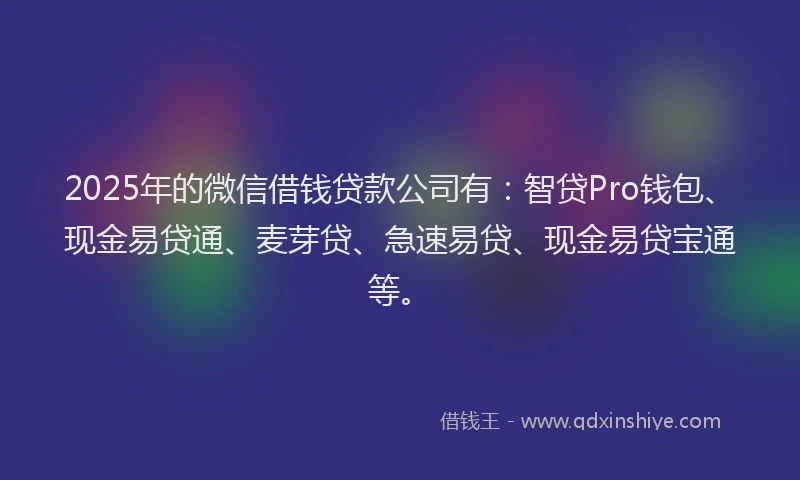 2025年的微信借钱贷款公司有：智贷Pro钱包、现金易贷通、麦芽贷、急速易贷、现金易贷宝通等。