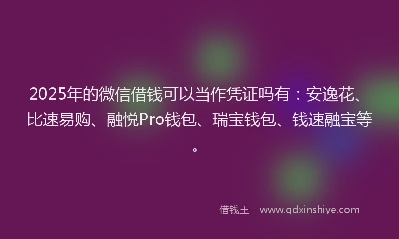 2025年的微信借钱可以当作凭证吗有：安逸花、比速易购、融悦Pro钱包、瑞宝钱包、钱速融宝等。