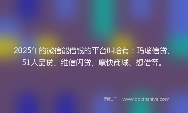 2025年的微信能借钱的平台叫啥有：玛瑙信贷、51人品贷、维信闪贷、魔快商城、想借等。