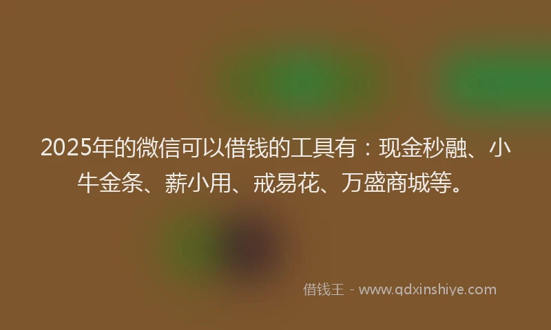 2025年的微信可以借钱的工具有：现金秒融、小牛金条、薪小用、戒易花、万盛商城等。