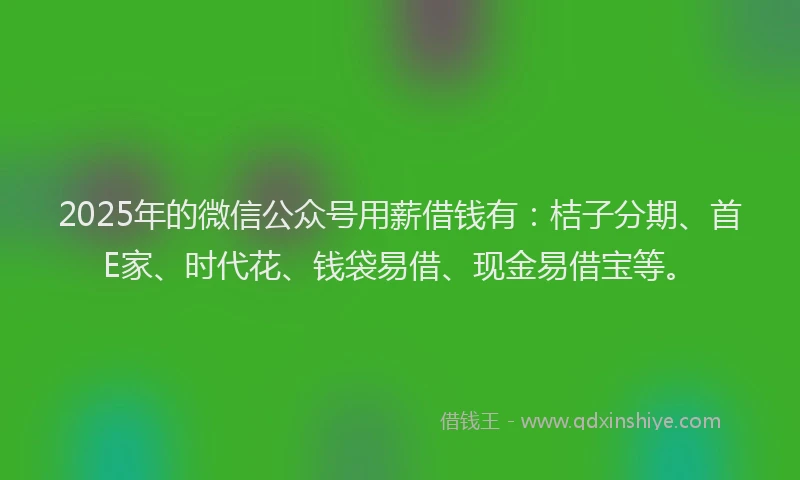 2025年的微信公众号用薪借钱有：桔子分期、首E家、时代花、钱袋易借、现金易借宝等。