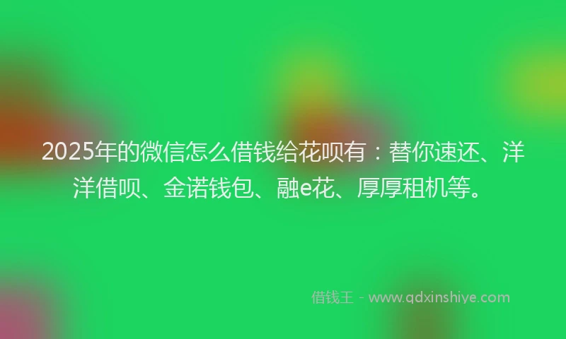 2025年的微信怎么借钱给花呗有：替你速还、洋洋借呗、金诺钱包、融e花、厚厚租机等。