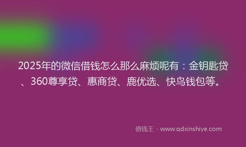 2025年的微信借钱怎么那么麻烦呢有：金钥匙贷、360尊享贷、惠商贷、鹿优选、快鸟钱包等。