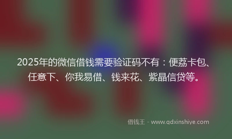 2025年的微信借钱需要验证码不有：便荔卡包、任意下、你我易借、钱来花、紫晶信贷等。