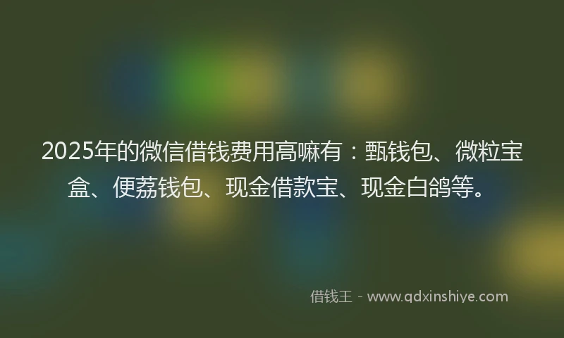 2025年的微信借钱费用高嘛有：甄钱包、微粒宝盒、便荔钱包、现金借款宝、现金白鸽等。