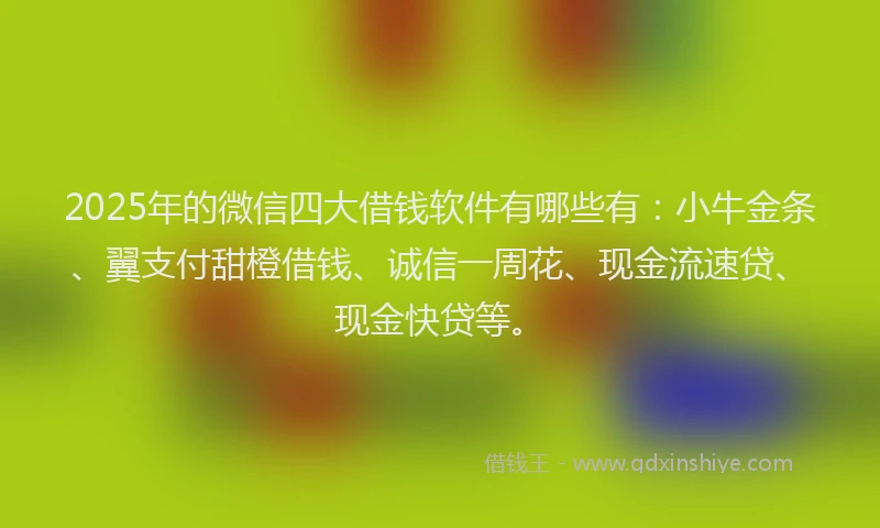 2025年的微信四大借钱软件有哪些有：小牛金条、翼支付甜橙借钱、诚信一周花、现金流速贷、现金快贷等。