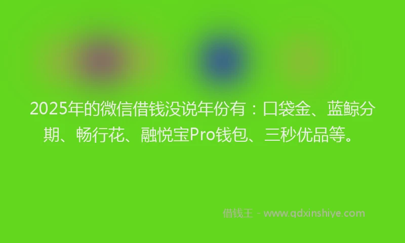 2025年的微信借钱没说年份有：口袋金、蓝鲸分期、畅行花、融悦宝Pro钱包、三秒优品等。