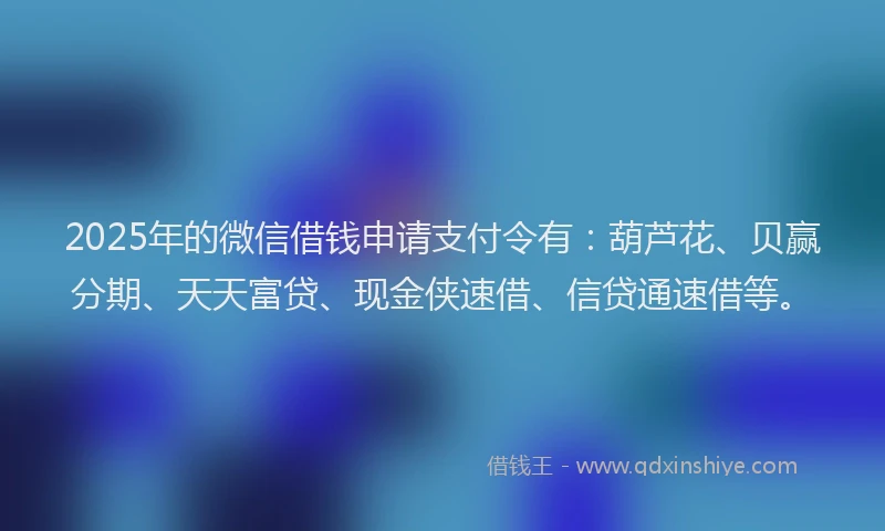 2025年的微信借钱申请支付令有：葫芦花、贝赢分期、天天富贷、现金侠速借、信贷通速借等。