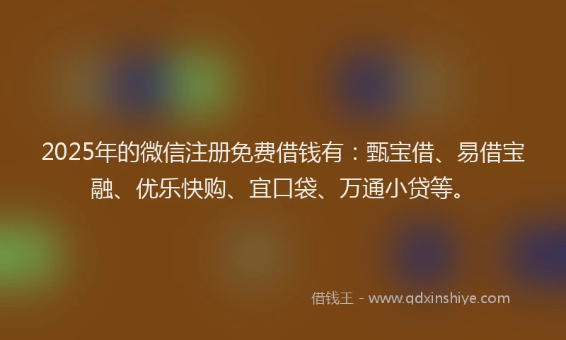 2025年的微信注册免费借钱有：甄宝借、易借宝融、优乐快购、宜口袋、万通小贷等。
