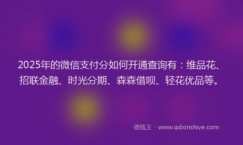 2025年的微信支付分如何开通查询有：维品花、招联金融、时光分期、森森借呗、轻花优品等。