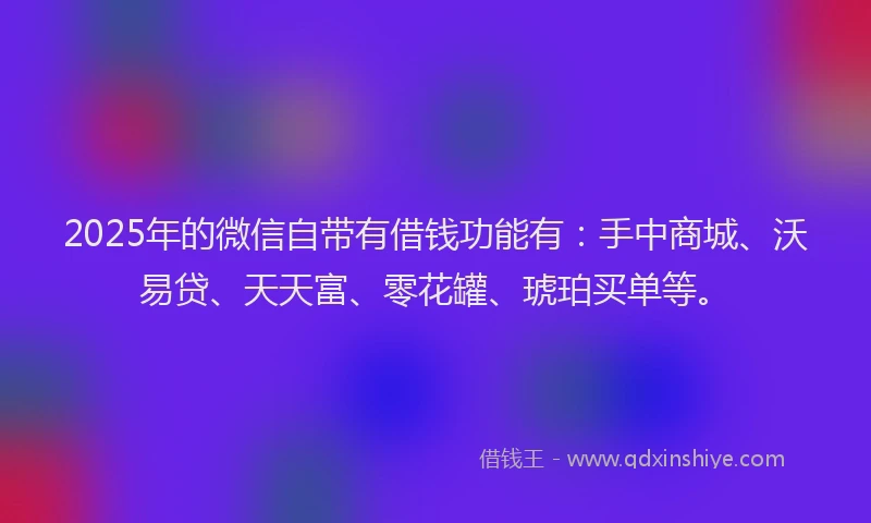 2025年的微信自带有借钱功能有：手中商城、沃易贷、天天富、零花罐、琥珀买单等。