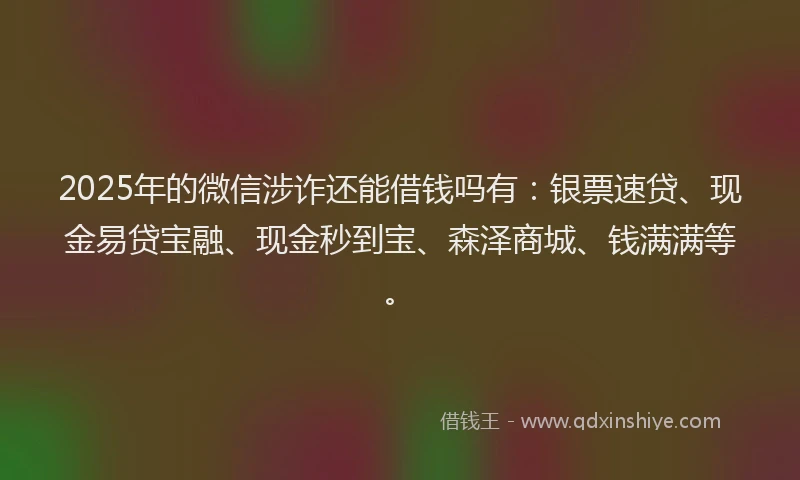 2025年的微信涉诈还能借钱吗有：银票速贷、现金易贷宝融、现金秒到宝、森泽商城、钱满满等。
