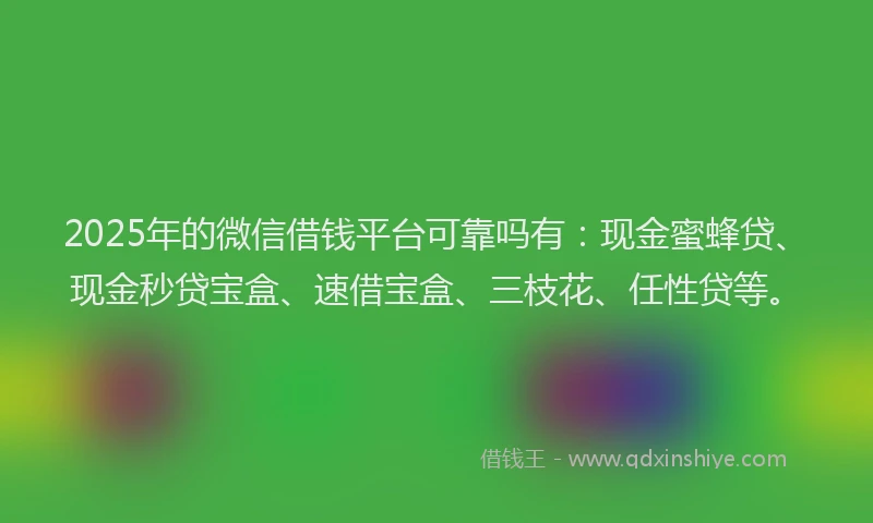 2025年的微信借钱平台可靠吗有：现金蜜蜂贷、现金秒贷宝盒、速借宝盒、三枝花、任性贷等。