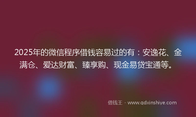 2025年的微信程序借钱容易过的有：安逸花、金满仓、爱达财富、臻享购、现金易贷宝通等。