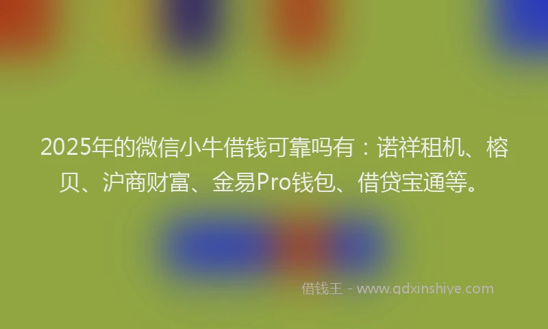 2025年的微信小牛借钱可靠吗有：诺祥租机、榕贝、沪商财富、金易Pro钱包、借贷宝通等。