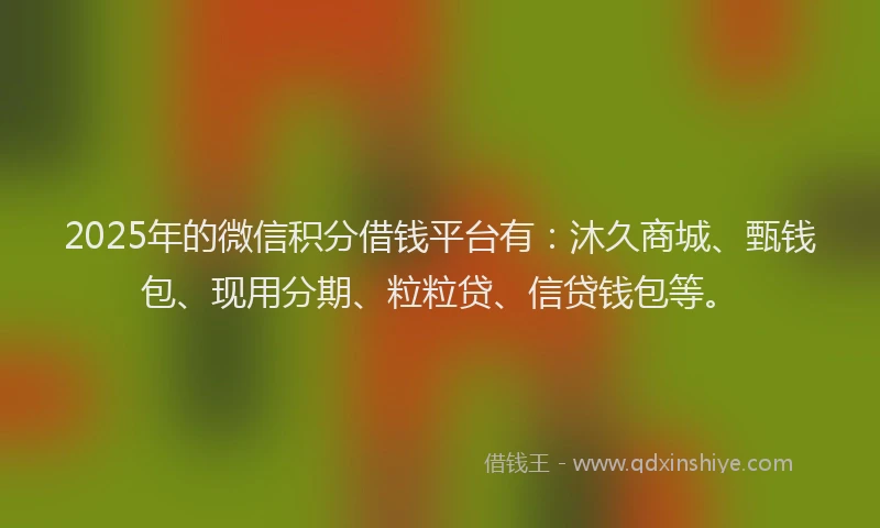 2025年的微信积分借钱平台有：沐久商城、甄钱包、现用分期、粒粒贷、信贷钱包等。