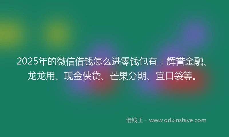 2025年的微信借钱怎么进零钱包有：辉誉金融、龙龙用、现金侠贷、芒果分期、宜口袋等。