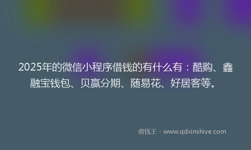 2025年的微信小程序借钱的有什么有：酷购、鑫融宝钱包、贝赢分期、随易花、好居客等。