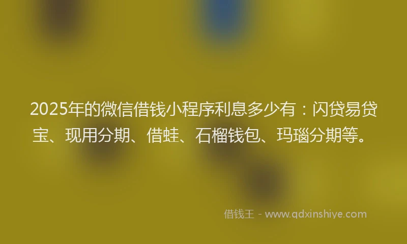 2025年的微信借钱小程序利息多少有：闪贷易贷宝、现用分期、借蛙、石榴钱包、玛瑙分期等。
