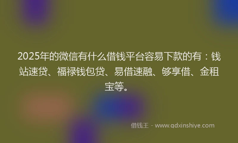 2025年的微信有什么借钱平台容易下款的有：钱站速贷、福禄钱包贷、易借速融、够享借、金租宝等。