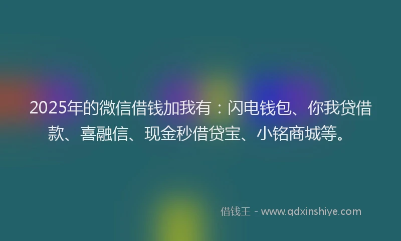 2025年的微信借钱加我有：闪电钱包、你我贷借款、喜融信、现金秒借贷宝、小铭商城等。