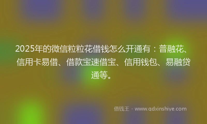 2025年的微信粒粒花借钱怎么开通有：普融花、信用卡易借、借款宝速借宝、信用钱包、易融贷通等。