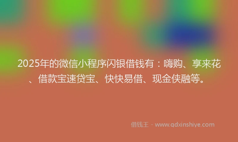 2025年的微信小程序闪银借钱有：嗨购、享来花、借款宝速贷宝、快快易借、现金侠融等。
