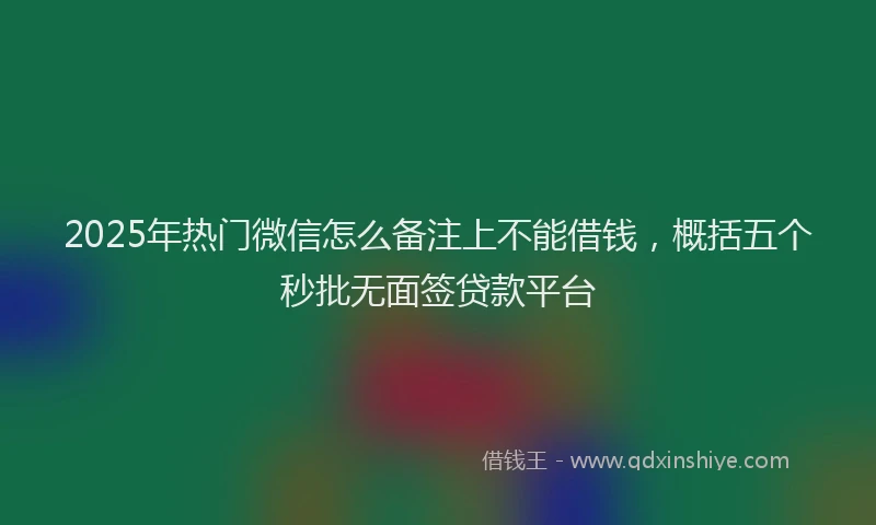 2025年热门微信怎么备注上不能借钱，概括五个秒批无面签贷款平台