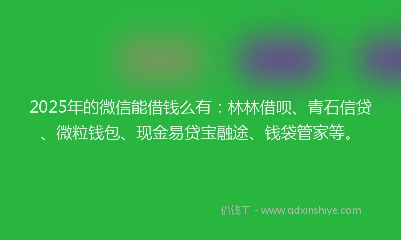 2025年的微信能借钱么有：林林借呗、青石信贷、微粒钱包、现金易贷宝融途、钱袋管家等。