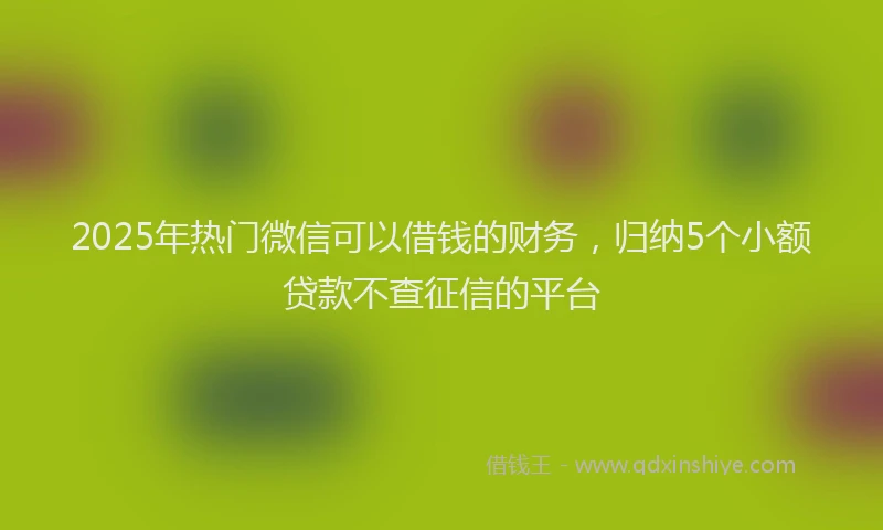 2025年热门微信可以借钱的财务，归纳5个小额贷款不查征信的平台