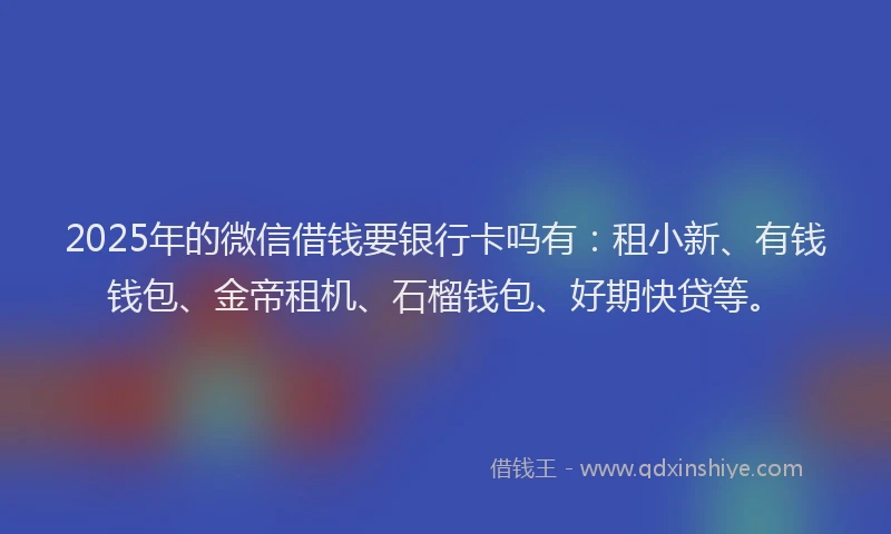 2025年的微信借钱要银行卡吗有：租小新、有钱钱包、金帝租机、石榴钱包、好期快贷等。