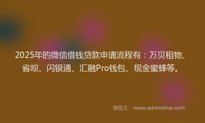 2025年的微信借钱贷款申请流程有：万贝租物、省呗、闪银通、汇融Pro钱包、现金蜜蜂等。