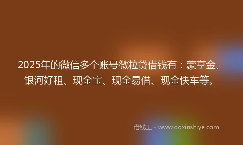 2025年的微信多个账号微粒贷借钱有：蒙享金、银河好租、现金宝、现金易借、现金快车等。