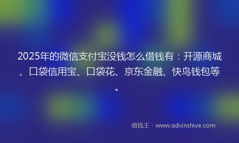 2025年的微信支付宝没钱怎么借钱有：开源商城、口袋信用宝、口袋花、京东金融、快鸟钱包等。