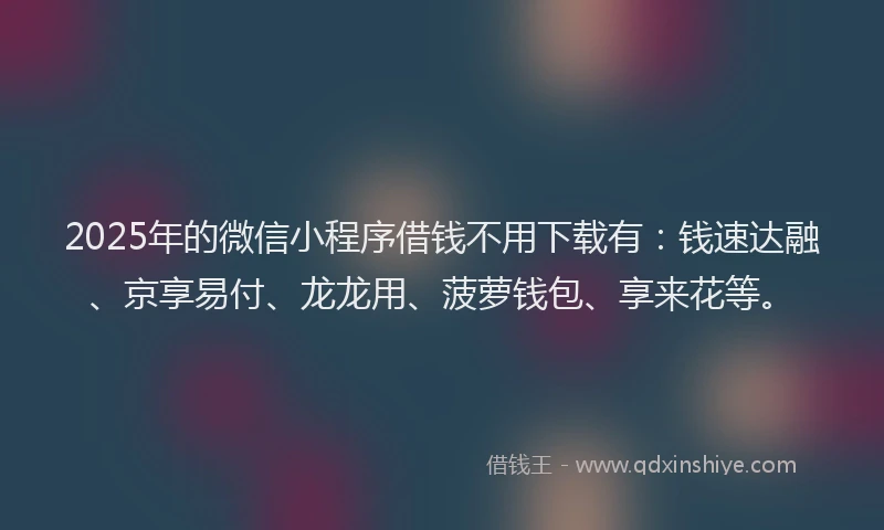 2025年的微信小程序借钱不用下载有：钱速达融、京享易付、龙龙用、菠萝钱包、享来花等。