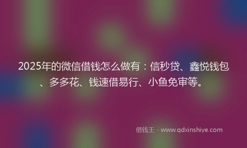 2025年的微信借钱怎么做有：信秒贷、鑫悦钱包、多多花、钱速借易行、小鱼免审等。