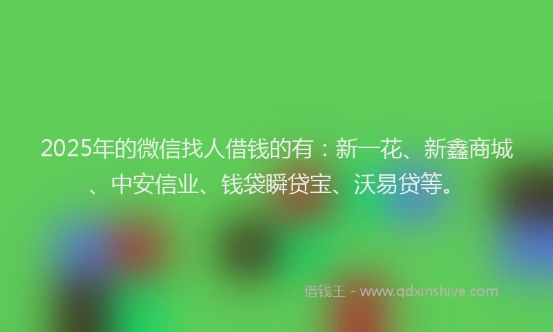 2025年的微信找人借钱的有：新一花、新鑫商城、中安信业、钱袋瞬贷宝、沃易贷等。
