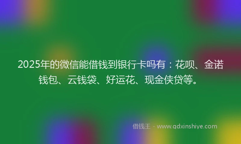2025年的微信能借钱到银行卡吗有：花呗、金诺钱包、云钱袋、好运花、现金侠贷等。