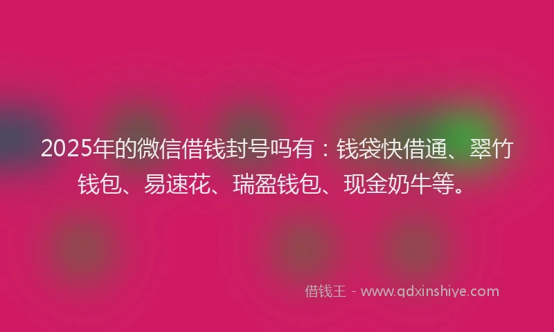 2025年的微信借钱封号吗有：钱袋快借通、翠竹钱包、易速花、瑞盈钱包、现金奶牛等。