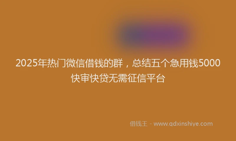 2025年热门微信借钱的群，总结五个急用钱5000快审快贷无需征信平台